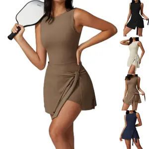 Tennis Dress for Women - Sleeveless Ruffle Side Slit Shorts Built-in Shorts Summer Workout Dress