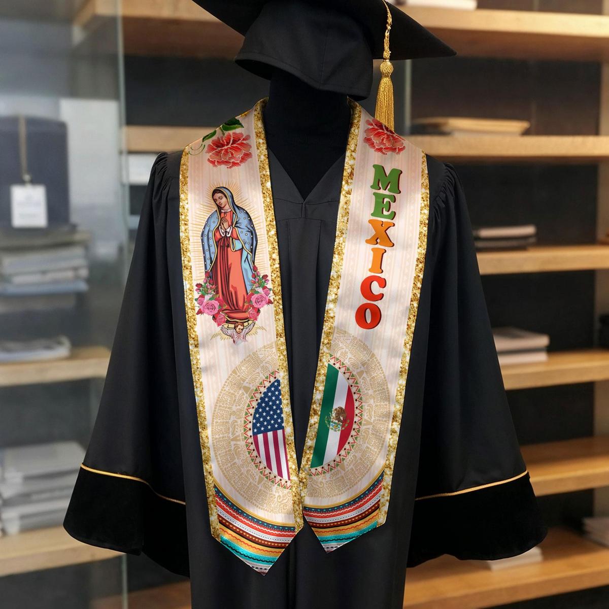 Graduation Stole Mexican 2026 – Mexican Graduation Sash, Mexico Flag, Class of 2026 V Shape National Country Stole