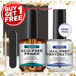 NOCIS Professional Natural Nail Prep Dehydrate and Acid-Free Primer, Dehydrator for Acrylic and Gel Nail Polish, Non Acid Primer for UV Gels Fast Dry Superior Bonding Agent Gift Box Set Manicure Applicator Smooth Cutics