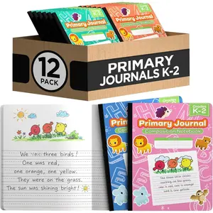 Primary Composition Notebook K-2 Primary Ruled Composition Book Primary Writing Journal Bulk Grades K-2 Story Composition Notebooks For  100 Sheets 200 Pages 7.5" x 9.75", 12 Pack,Assorted Colors