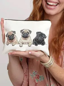 Pug Dog Makeup Bag, Multi-Functional Zipper Storage Pouch, Canvas Pencil Case, Travel Essential for Women, Compact Cosmetic Organizer