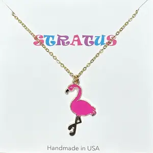 Whimsical Hot Pink Flamingo 18 Inch Charm Necklace