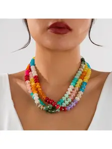 European and American cross-border accessories, small and fresh rainbow acrylic beaded clavicle chain, sweet dopamine irregular necklace Chunky chain necklace