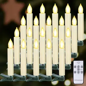 LED Christmas Candles, Flickering Clip  Candles for Christmas Tree,  Operated with Remote Timer, Warm White Light, Flameless Taper Candle for  Christmas Decor, Set of 20