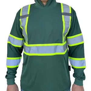 Hoodie Green High Visibility Safety Shirt with Reflective Stripes ANSI/ISEA 107-2015 Class 3 for Men's Workwear