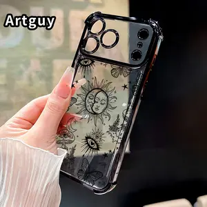 Mystic Whimsy Pattern Four Corner Anti-Fall Phone Case Transparent Electroplated Protective Cover for iPhone 17 Pro Max 16 Air 15 Plus 14 13 12 11 E