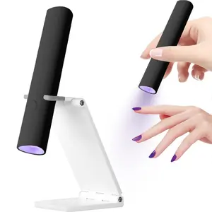 UV lamp for gel nails, mini UV LED nail lamp handheld with stand, portable nail dryer, rechargeable USB wireless design, fast drying, black