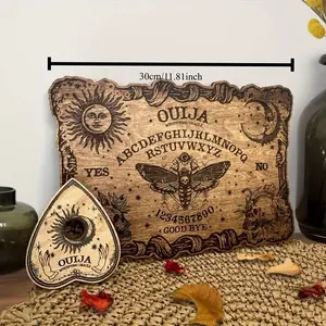 2pcs Wooden Gothic Ouija Board with Planchette, Divination Board, Witchcraft Decor, Spooky Gift, Home Decor, Board Game Prop