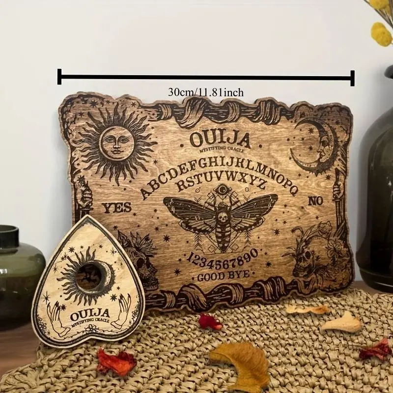 2pcs Wooden Gothic Vintage Ouija Board with Planchette, Divination Board, Witchcraft Spirit Decor, Spooky Gift, Home Decor, Board Game Prop