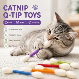 Swabs Catnip Cat Toys 6 Pack, Natural Wool Chew Toys for Indoor Cats, Cute Interactive Kitten Toys for Biting, Kicking & Play, Durable Cat Toys Gift Set for Cat Lovers,summervibes