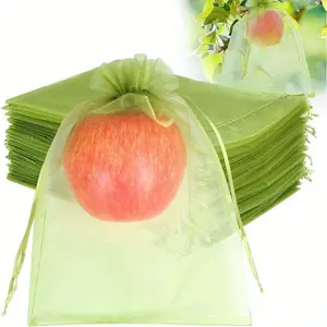 Green Mesh Drawstring Bags - 50pcs Durable Polyester Fruit & Vegetable Protectors for Grapes, Mangoes & Garden Pest Barriers