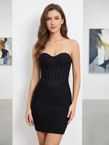 EOOSLIKY Black Bodycon Mini Dress Off Shoulder Slim Fit Cocktail Dress with Side Zip Elega Seamless nt Night Out Gown Selling Dresses Fabric Formal Polyester Womenswear Elegance Metallic Spandex Zipper Workwear Basic Minimalist Basic Minimalist Sleeveless