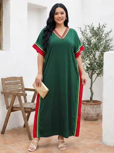 EDOLYNSA leopard dress Moo Moo Dress kaftans for woman daily wear relaxed vacation beach wear casual Homewear Soft swimsuit cover-up comfy bathrobe versatile V-neck house robe Womenswear Q1615