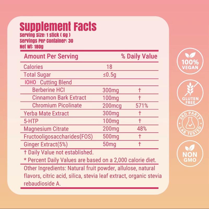 IOHO Cutting Drink Mix Akkermansia– Berberine, 5-HTP,Chromium, Yerba Mate & Magnesium | Strawberry Açaí Flavor – 30 Servings