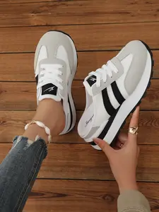 Women's slip-on wedge shoes, Sneaker, Sports Shoes, with thick soles, featuring a breathable mesh and leather upper, non-slip rubber outsole, lightweight and comfortable, with a color-block design, suitable for daily wear, travel as casual walking shoes