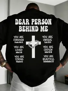 Men's Y2K Graphic Oversized T-Shirt | Breathable Polyester, "Dear Person Behind Me" Bible Verse & Cross Print, Trendy Streetwear, Casual & Inspirational Fashion, Ideal for Daily Wear, Urban Outings, Street Style & Faith-Based Outfits