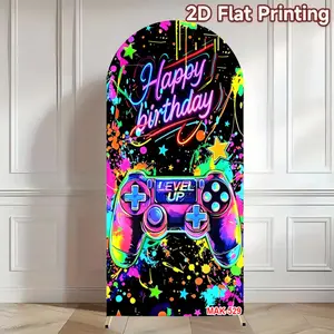 Neon Gamepad Backdrop Arch Cover Custom Cool for Boy Birthday Party Room Decoration Banner Offers Portrait Photography Background