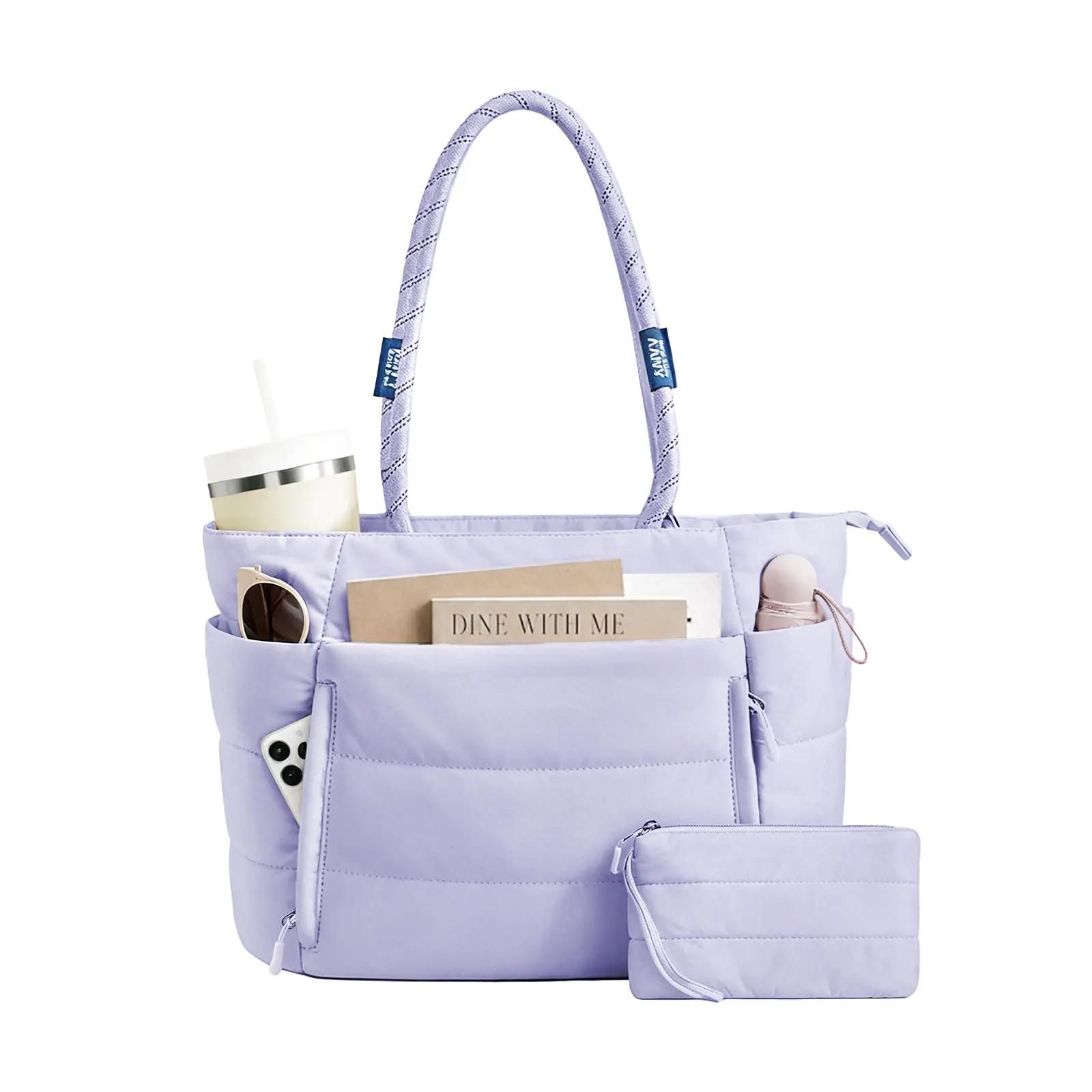 AAIVV Women's 2-Piece Floral Tote Bag Set, Leather Work Tote & Lightweight Puffer Tote, Laptop Shoulder Bag for Work, Travel & Everyday Use