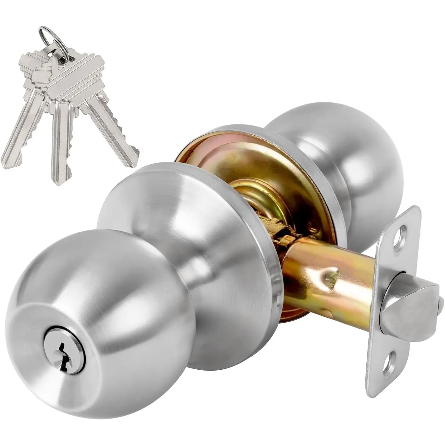 Keyed Entry Door Knob with Lock and Key, Exterior and Interior Door Lock for Bedroom, Entry Door Handle for Front Door
