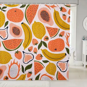 Fruit Shower Curtain,Strawberry Watermelon Bathroom Shower Curtain Set,Papaya Lemon Pitaya Bath Curtain,Cartoon Fruit Waterproof Curtains Washable