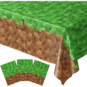 Pixel Miner Table Cover (Pack of 3) - 54"x108" XL - Gamer Party Supplies Mining Craft Party Decorations