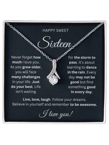 Sweet 16 Necklace V-shaped Pendant Necklace with Card and Gift Box Graduation/Birthday Gift for Daughter/Granddaughter/Niece Encouragement Gift