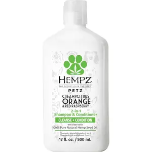 Hempz Petz, Dog Shampoo & Conditioner, Creamy Citrus Orange & Red Raspberry 2 in 1 Herbal Shampoo & Conditioner 17 oz.