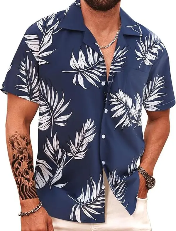 APTRO Men's Hawaiian Shirt in a Colorful Style Tropical Floral Print - Short Sleeve Polyester Blend Button Down, Casual Mensfashion Top for a Boho Holiday, Casual Fashion Top, Beach‑To‑Party