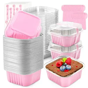 Mini Aluminum Cake Pans 60 Pack with Lids - Disposable Loaf Pans for Pudding, Soufflé & Party & Wedding Use