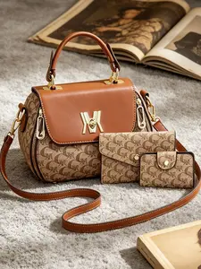 3-piece women's bag set, light luxury Vintage retro printed ladies' handbag, high-grade and high-quality Premium Pu shoulder and crossbody bag, versatile bag suitable for work, shopping and dating, exquisite and beautiful gift for festivals and birthdays