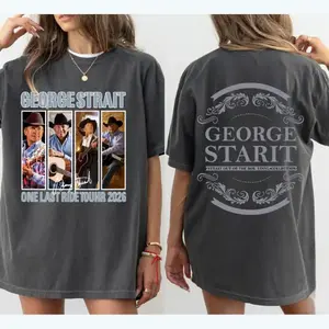 George Strait Shirt Short Sleeve Crew Neck Black Country Music Full Size S-5XL