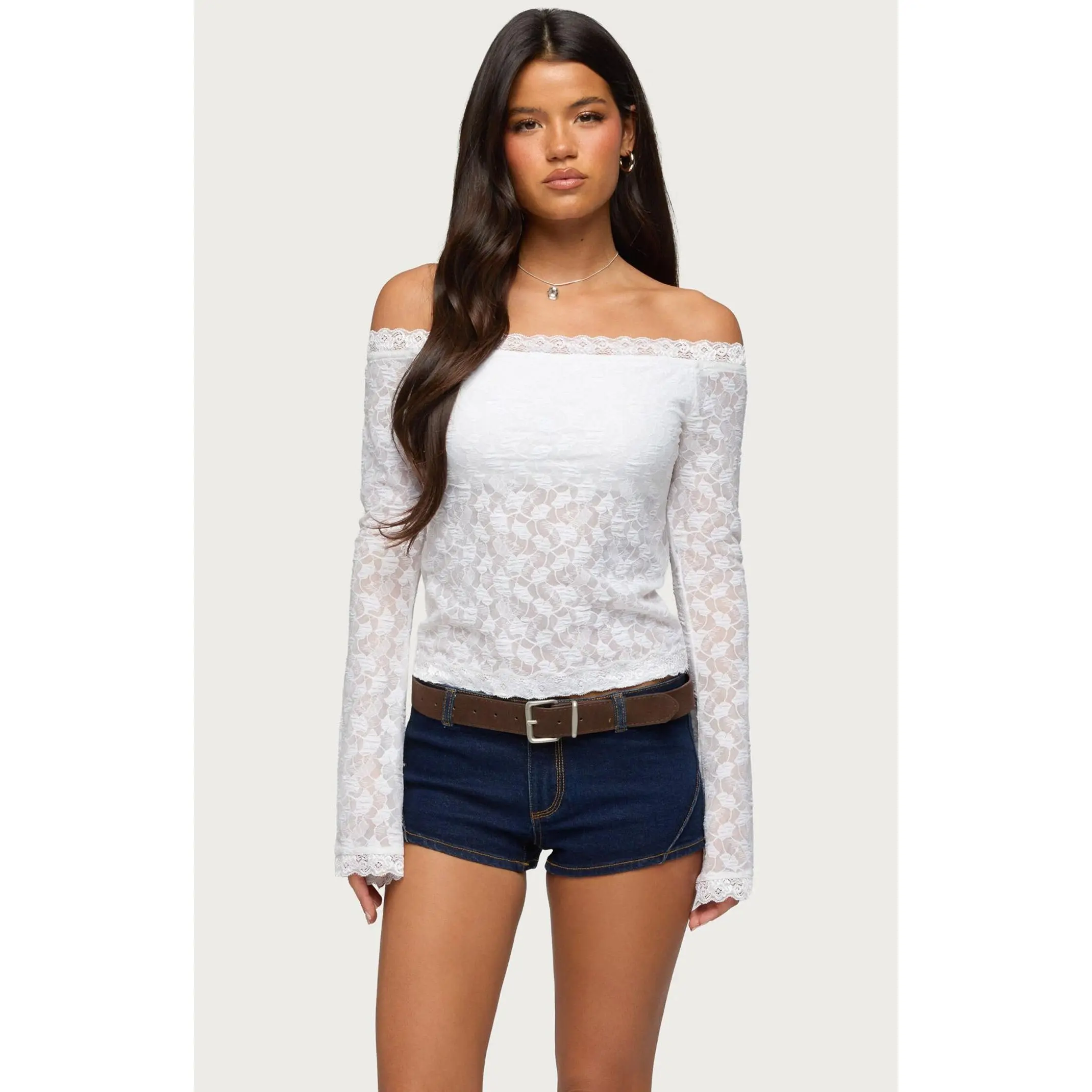 Edikted Women's Built in Bra Off Shoulder Lace Top