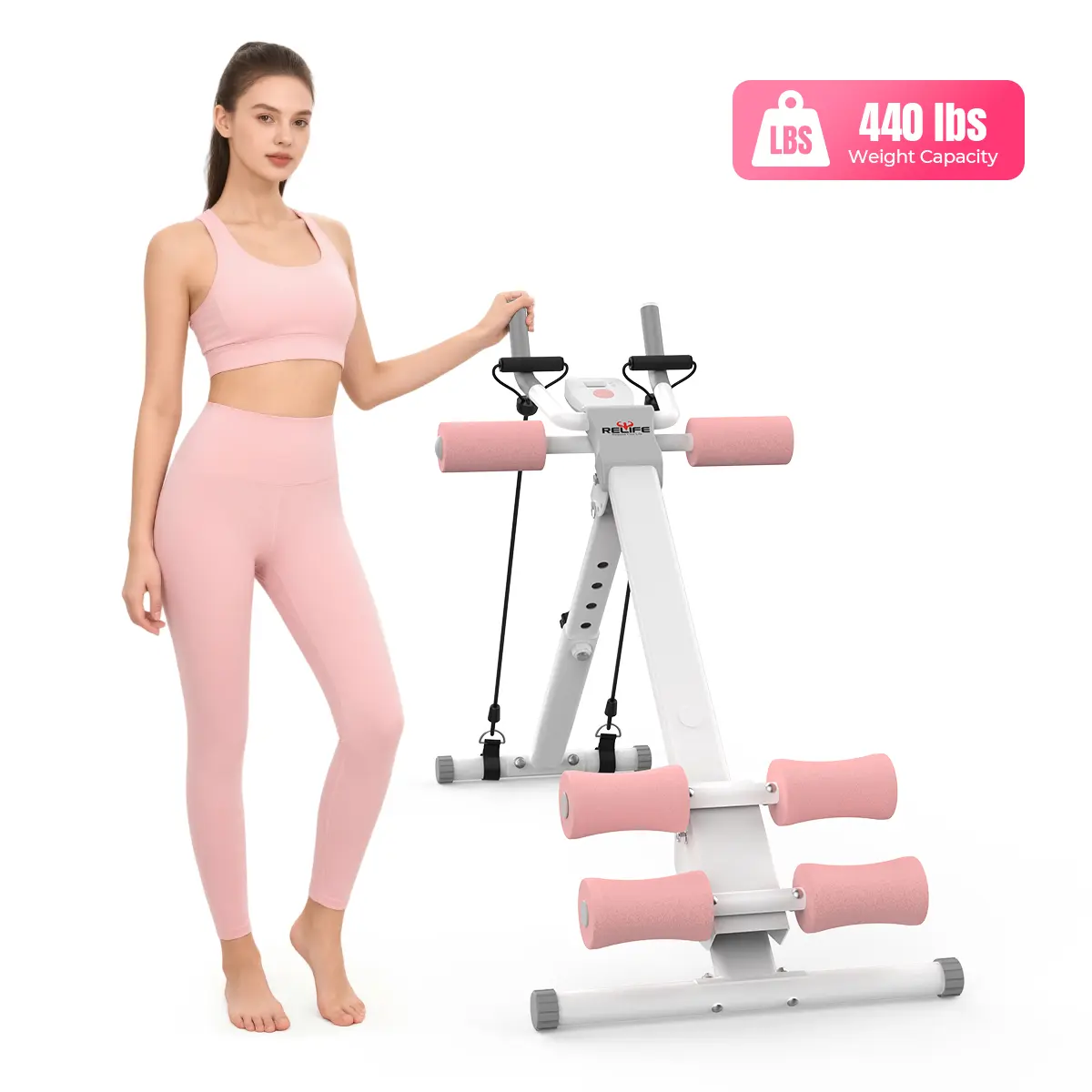 RELIFE SPORTS Foldable Adjustable Abdominal Trainer with LCD Monitor - 5-Level Height, 440LBS Capacity, Sit-Up Assist, Crunch Simulator At-Home Exercise Equipment for Women’s Ab Workout, Ideal New Year Gift