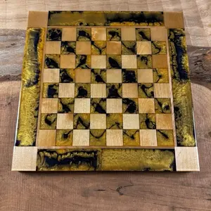 Golden Black Onyx Maple Wood Chess Board (INCLUDES PIECES)
