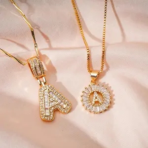 2 Count Zircon Initial Necklace Set, Bubble Pendant with Zirconia for Women, Fashionable Necklace for Men, Anniversary Gift Idea, Initial Necklace Jewelry, Letter Necklace（Letter A）