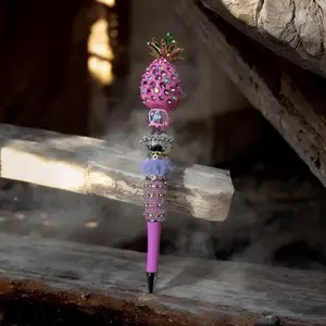Pink Rhinestone Pineapple-Themed Refillable Pen with Sparkling Topper and Dazzling Rhinestones