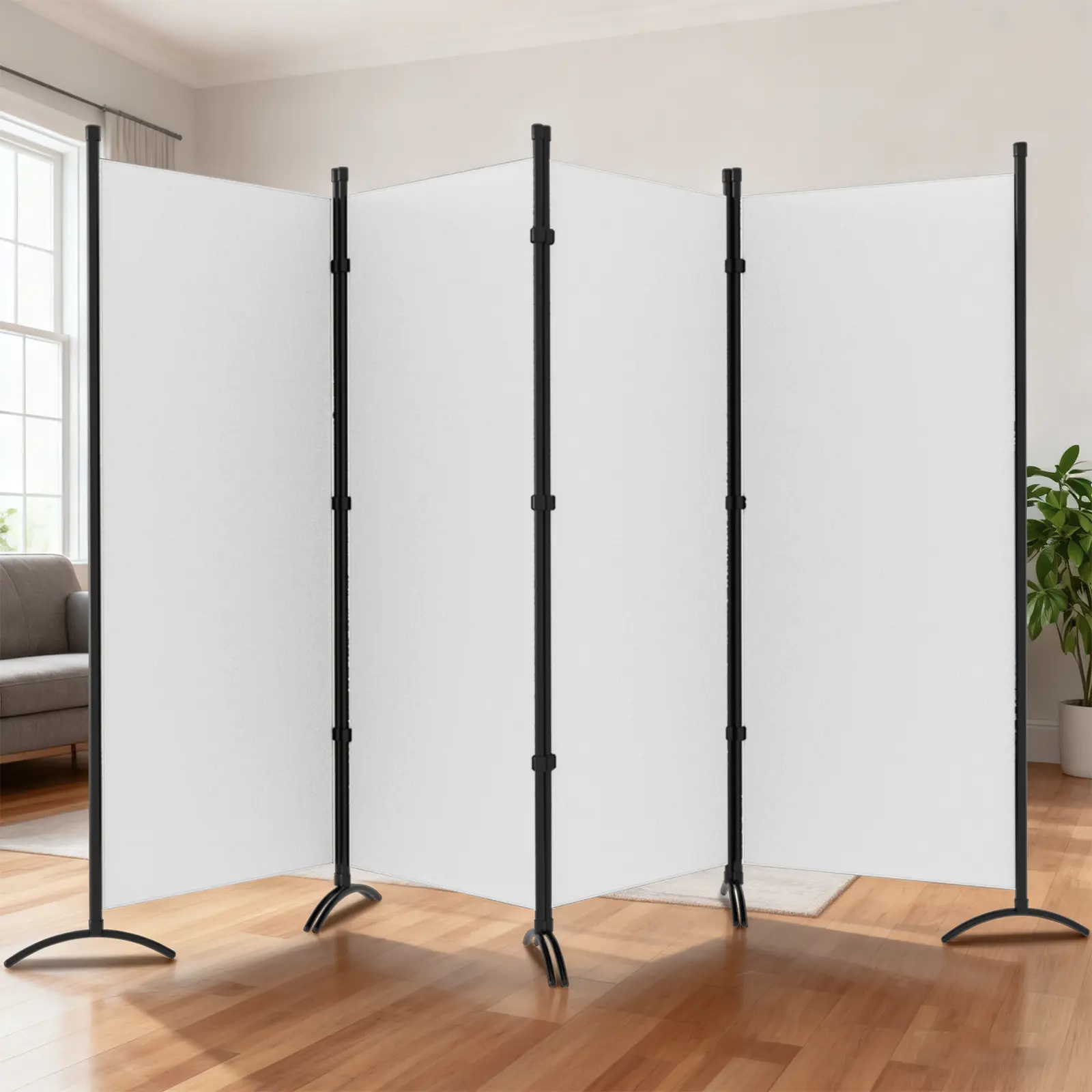 Grezone 4-Panel Folding Privacy Screen - Steel Frame & Fabric Freestanding Room Divider, Partitions for Home Office, Living Room, Ideal Mother's Day Gift, Freestanding Room Partitions Modern Furniture homeessentials