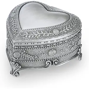 Heart Shape  Box - Antique Ring/Earrings/Necklace Storage Organizer Case, Metal Treasure Chest Trinket   Box for Women, Medium