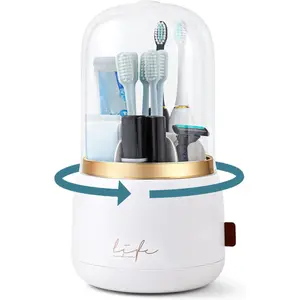 Holders with Cover for Bathrooms, 360 Rotating 7-Slot Draining Water for Placing  Electric Toothbrushes,,Razors,Bathroom Counter Dresser Vanity Organizer(White)