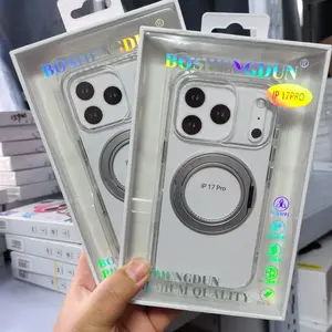 Compatible with iPhone 17 — Transparent Silver Case with Rotating Stand | iPhone 17 Pro Max Shockproof Acrylic Cover | New 16 Pro & 15 Models | Minimalist Design with Large Cutouts | Premium-Feel Protective Case | Air Series