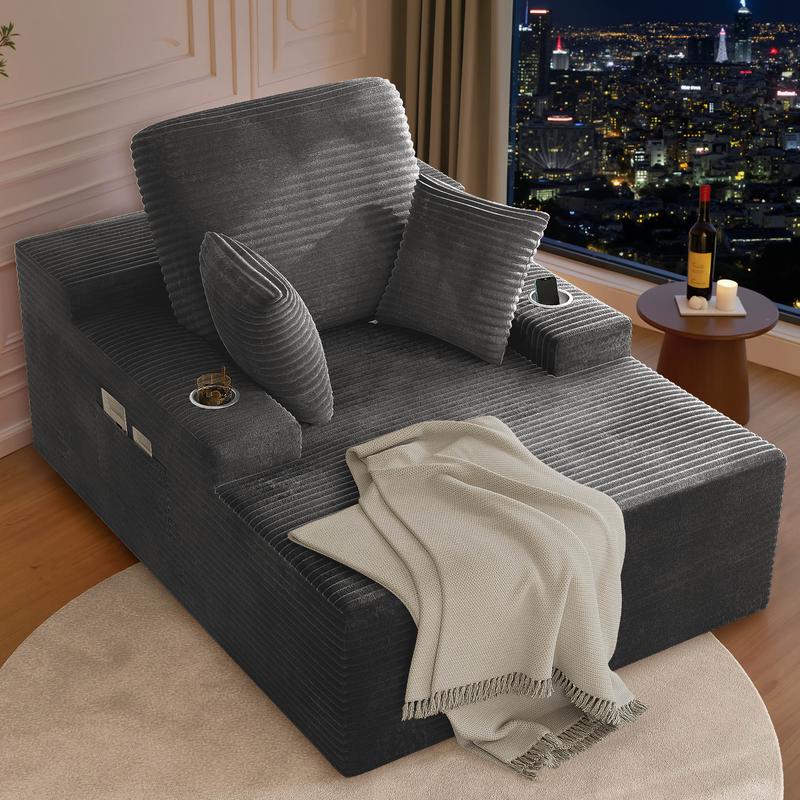 49" Oversized Chaise Lounge Sofa Bed with 2 Cup Holders & Storage Pocket - Plush Corduroy Upholstered, No Assembly Cloud Couch for Living Room, Bedroom, or Reading Nook 49" Oversized Chaise Lounge Sofa Bed with 2 Cup Holders & Storage Pocket - Plush Corduroy Upholstered, No Assembly Cloud Couch for Living Room, Bedroom, or Reading Nook