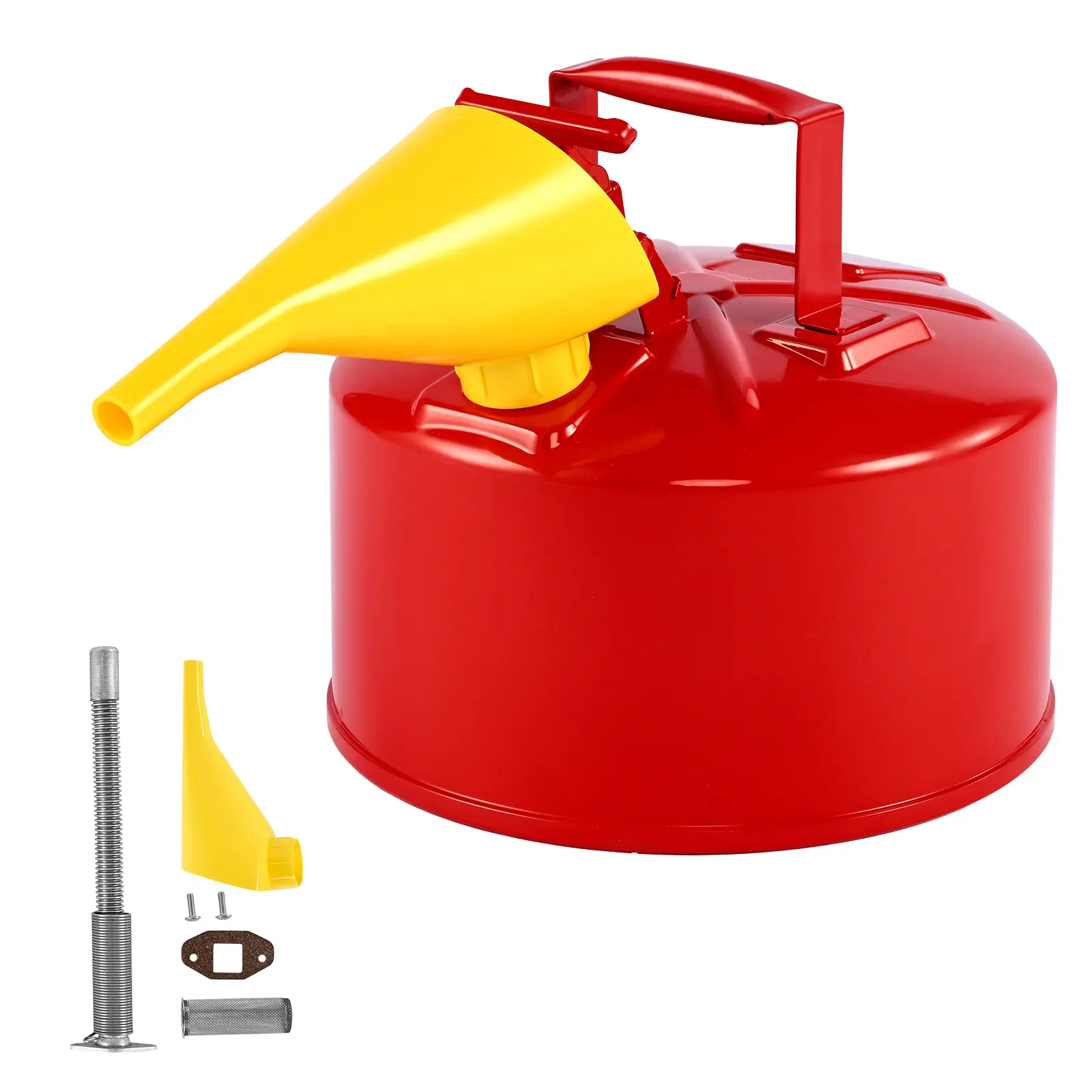 Safety Gas Can, 2.5 Gallon Type I Red Safety Can for Gasoline with Stainless Steel Flame Arrester, Self-Closing Lid, and PE Funnel, Carbon Steel Flammable Storage Container with Ergonomic Handle