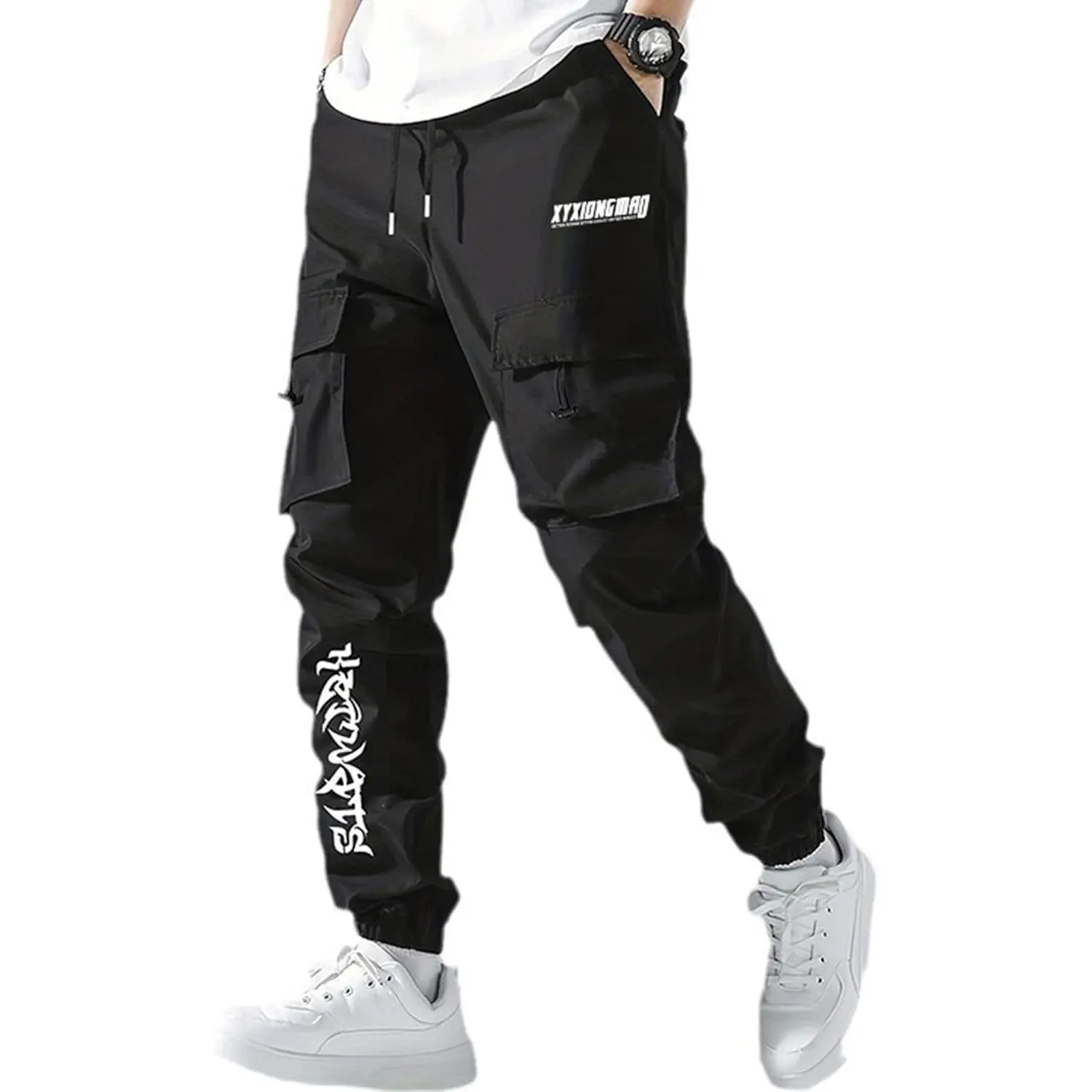 Men's Black Casual Loose Goth Joggers Techwear Sweatpants Tactical Streetwear Cyberpunk Hiphop Cargo Pants for Men