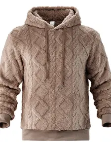 Men's Jacquard Fleece Hoodie Pullover, Fitted Casual High Street Fashion, Thick Knit Fabric, Fall & Winter Outdoor Wear