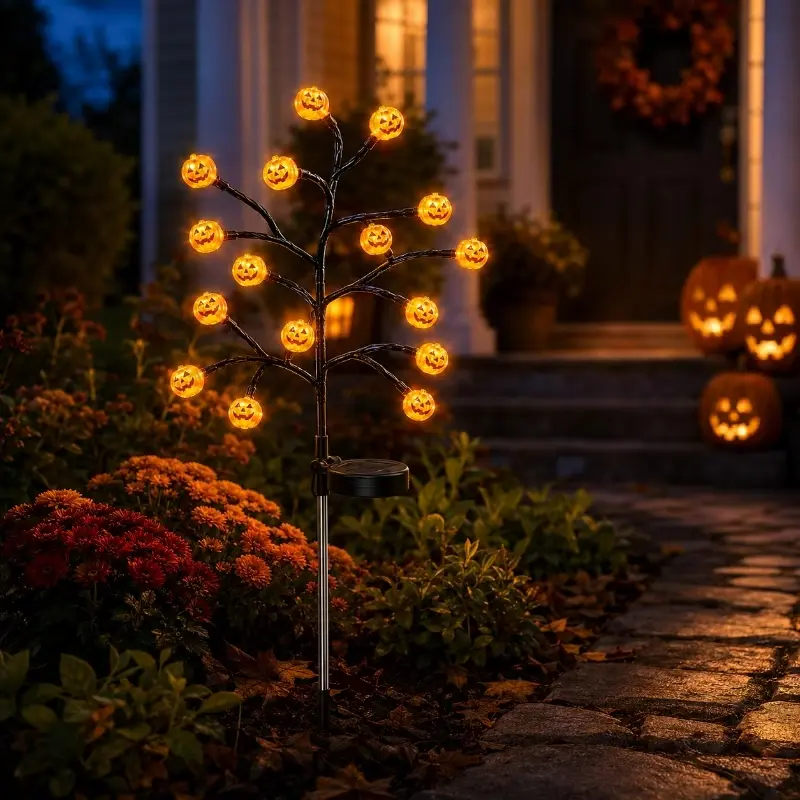 Solar Pumpkin Stake Lights,Durable PS Pumpkin Heads,20-Head Halloween Garden Lights with 2 Lighting Modes & Auto On/Off, Outdoor Pathway Yard LawnDecor, 2/4/6 Pack Outdoor Decoration Light Decorative Solar Lights,tiktokshop back to school