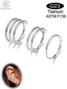 1pc G23 Titanium 16g Cartilage Double-Hoop Helix Conch Piercing Jewelry, Cz Flat Back Stud Earrings Set for Women & Men