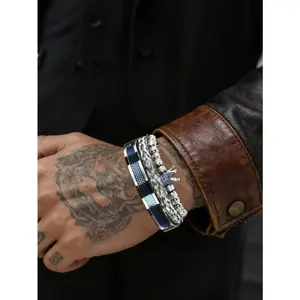 Luxury Vintage Moissanite Crown Rope Bracelet Set - Men's Fashion Jewelry, Exquisite Gift, Custom Jewelry