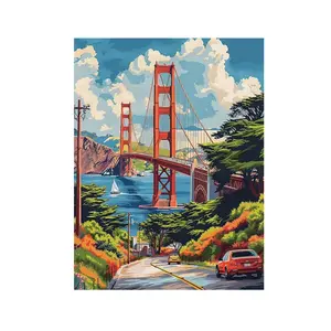 Golden Gate Bridge Canvas Art Kit, 16x20 Inches Unframed Paint by Numbers for Beginners, DIY Acrylic Painting Set for Home Decor and Gifts