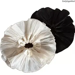 Ruffled Wide-Band Scrunchie, Oversized Elastic Hair Tie for Ponytails