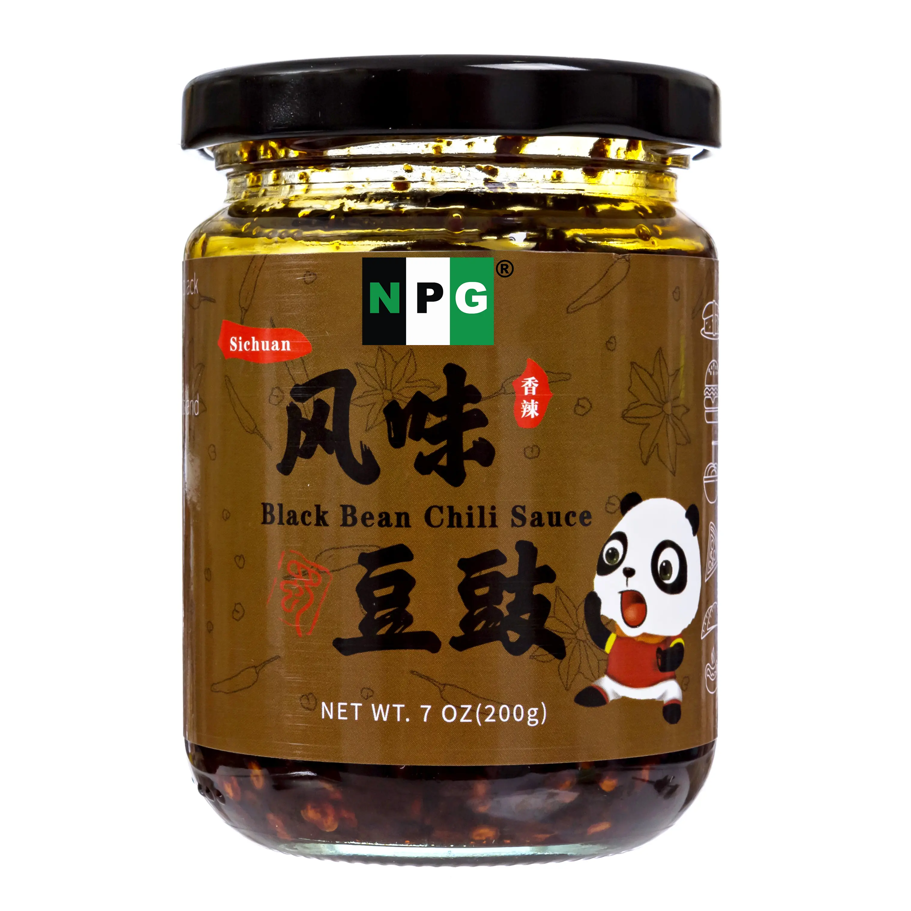 NPG Authentic Sichuan Black Bean Chili Sauce 7oz Medium Hot and Tingling, Fermented Black Bean Hot Chili Sauce, Ready to Eat and Use as Topping
